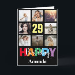 Cartão 29th Happy Birthday Photo Collage Modern Black<br><div class="desc">29th Happy Birthday Photo Collage Modern Black Card with personalized name. For further customization,  please click the "Customize it" button and use our design tool to modify this template.</div>