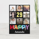 Cartão 29th Happy Birthday Photo Collage Modern Black<br><div class="desc">29th Happy Birthday Photo Collage Modern Black Card with personalized name. For further customization,  please click the "Customize it" button and use our design tool to modify this template.</div>