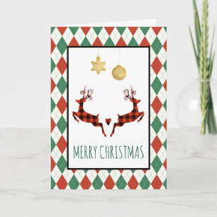 Cartão 2 Christmas Deer Jumping Rustic Style Holiday