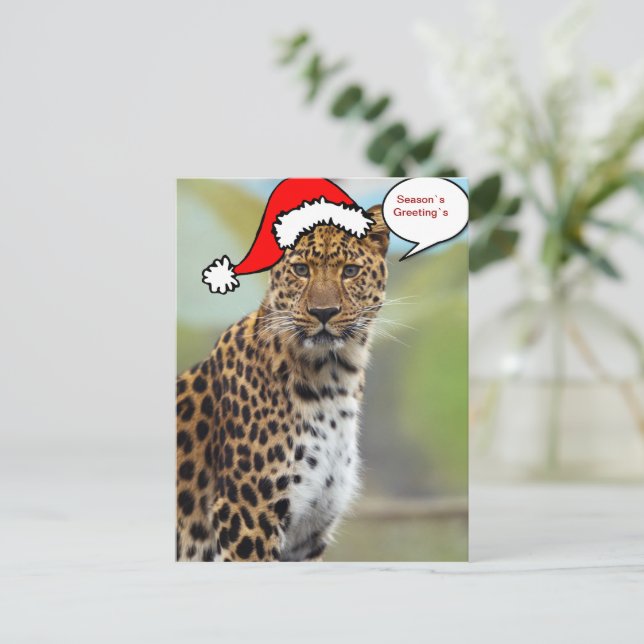 Cartão 2 do leopardo do papai noel do Natal (Em pé/Frente)