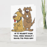 Cartão 2 Funny Dogs Birthday Card<br><div class="desc">One dog holding 2 fingers over the head of another dog. Birthday Card</div>