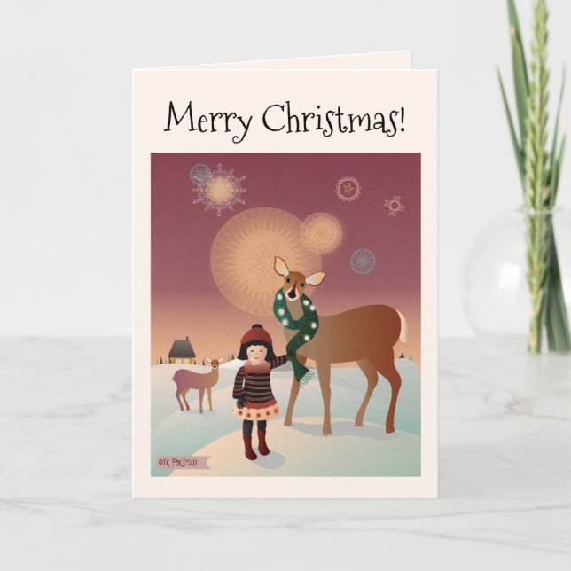 Cartão 2 Little girl with deer original art ©️TRForsman (Frente)