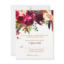 Cartão 2 RSVP de Casamento (REFEIÇÕES) - Floral, P