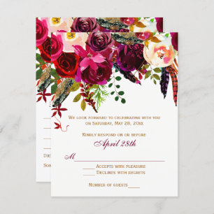 Cartão 2 RSVP de Casamento (REFEIÇÕES) - Floral, P