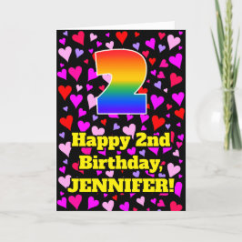 Cartão 2nd Birthday: Loving Hearts Pattern, Rainbow # 2