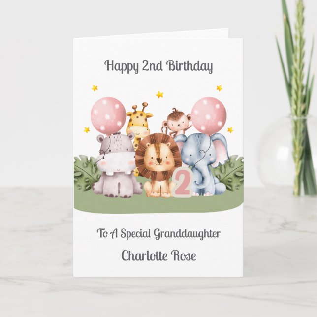 Cartão 2nd Birthday Safari Leaf Animals Card (Frente)