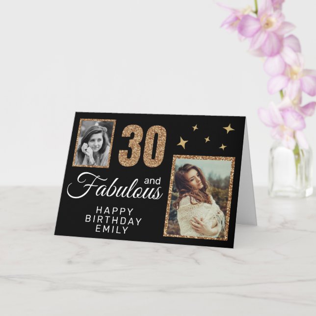 Cartão 30 and Fabulous Gold Glitter 2 Photo 30th Birthday (Orquídea)