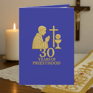 Cartão 30 Anos de Sacerdócio Dourado Elegante Católico