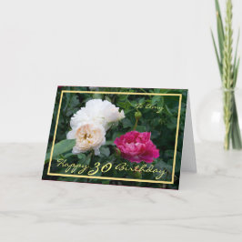 Cartão 30 Bday Amy Cream Rosas Rosa Elegantes Quadro Dour