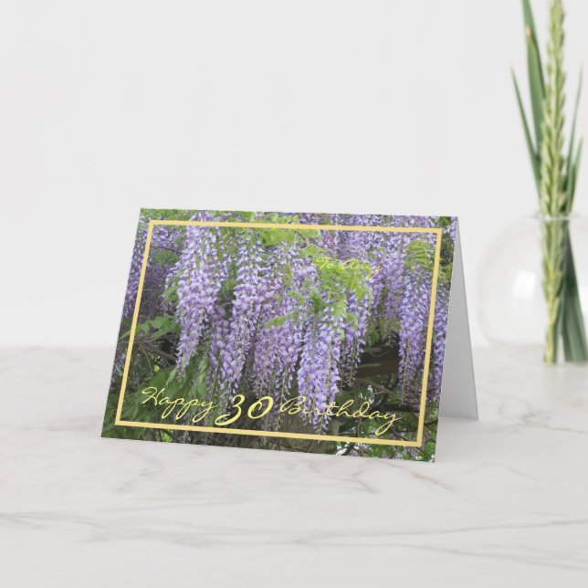 Cartão 30 Bday Amy Purple Wisteria Elegante Frame Dourado (Frente)