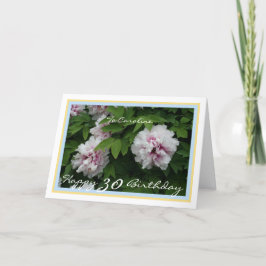 Cartão 30 Bday Caroline Peonies Elegante Frame Azul Doura