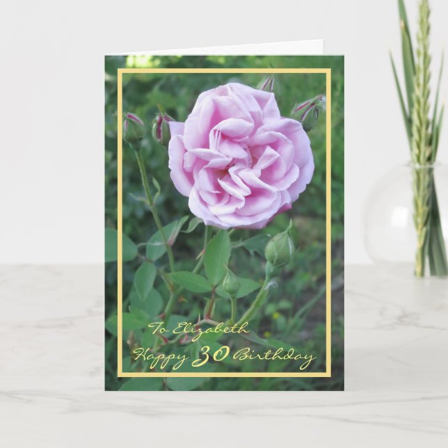 Cartão 30 Bday Elizabeth Purple Rosa Elegante Frame Doura (Frente)