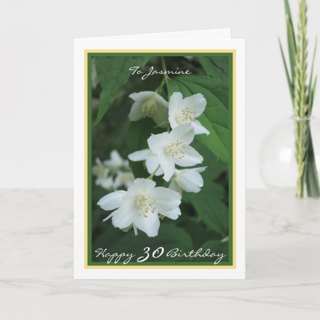 Cartão 30 Bday Jasmine Flowers Name Modern Ouro Frame (Frente)
