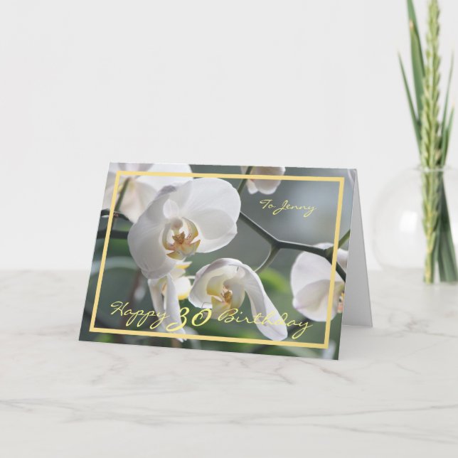 Cartão 30 Bday Jenny White Orchids Elegante Quadro do Our (Frente)