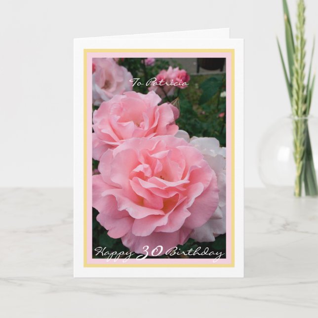 Cartão 30 Bday Patricia Pink Roses Elegante Quadro de Our (Frente)