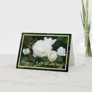 Cartão 30 Bday Vanessa White Roses Elegante Dourado Quadr