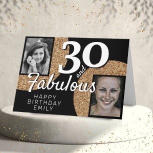 Cartão 30 e Fabuloso Brilho Dourado 2 Fotos 30º Aniversár