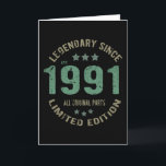Cartão 30 Year Old Bday 1991 Legend Since 30th Birthday<br><div class="desc">Birthday Design For anyone who's horoscope say difficult & Stubborn But totally worth.Wear it with pride at work,  school gym perfect to pair with shorts,  leggings or jeans for a casual yet trendy Look</div>