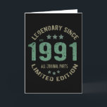 Cartão 30 Year Old Bday 1991 Legend Since 30th Birthday<br><div class="desc">Birthday Design For anyone who's horoscope say difficult & Stubborn But totally worth.Wear it with pride at work,  school gym perfect to pair with shorts,  leggings or jeans for a casual yet trendy Look</div>