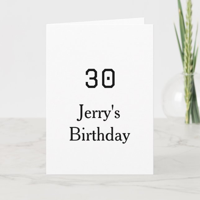 Cartão 30th birthday bold letter name date simple minimal (Frente)