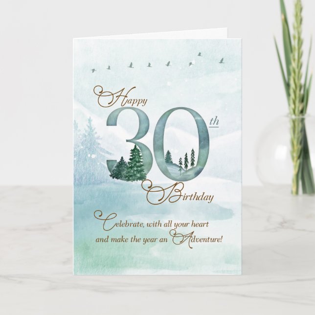 Cartão 30th Birthday Evergreen Pines and Deer Nature (Frente)