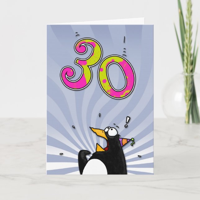 Cartão 30th Birthday - Penguin Surprise Card (Frente)