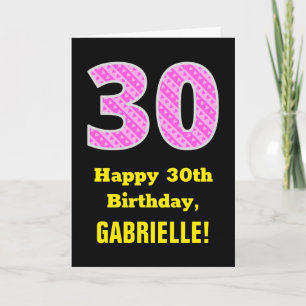 Cartão 30th Birthday: Pink Stripes and Hearts "30" + Name