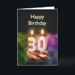 Cartão 30th Birthday with cake and candles<br><div class="desc">A birthday cup-cake with candles. The candles are made up of the number 30,  for a 30th birthday. A birthday card suitable for everybody.</div>