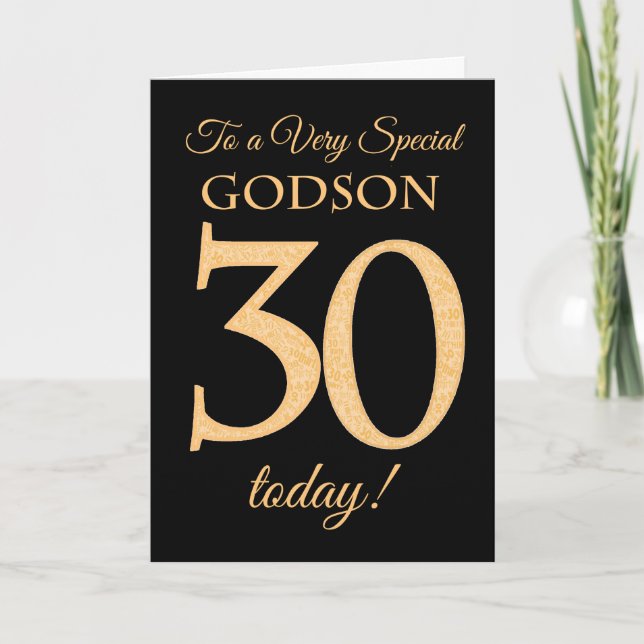Cartão 30th Gold-effect on Black for Godson Birthday (Frente)