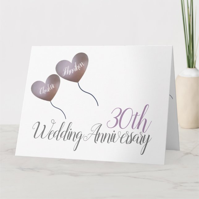 Cartão 30th Pearl Wedding Anniversary purple balloon (Frente)