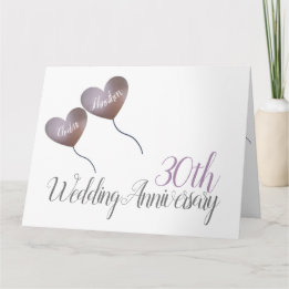 Cartão 30th Pearl Wedding Anniversary purple balloon