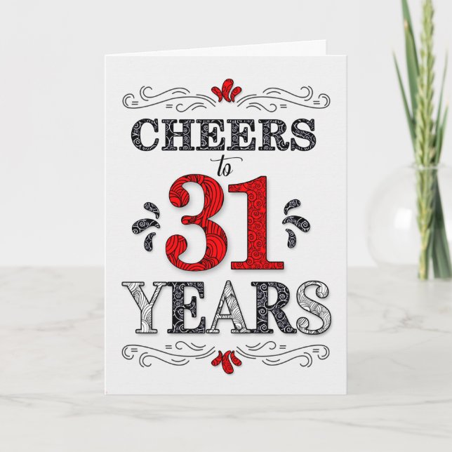 Cartão 31º Aniversário da Saúde no Padrão Preto Branco Ve (Frente)