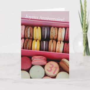 Cartão 31º aniversário francês Macaron-Joyeux Anniversair