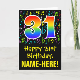 Cartão 31º Aniversário: Símbolos Musicais Coloridos + Rai
