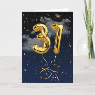 Cartão 31º Balão Mylar Dourado de aniversário e Cartã