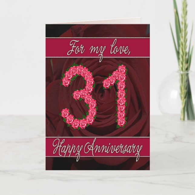 Cartão 31st anniversary card with roses and leaves (Frente)