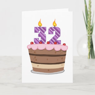 Cartão 32 anos de idade no Bolo de Aniversário