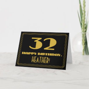 Cartão 32.o Aniversário: Nome + Arte Deco Inspirado "32"