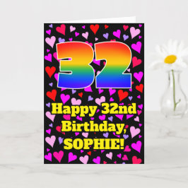 Cartão 32nd Birthday: Loving Hearts Pattern, Rainbow # 32