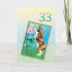 Cartão 33º Aniversário com um gato brincalhão