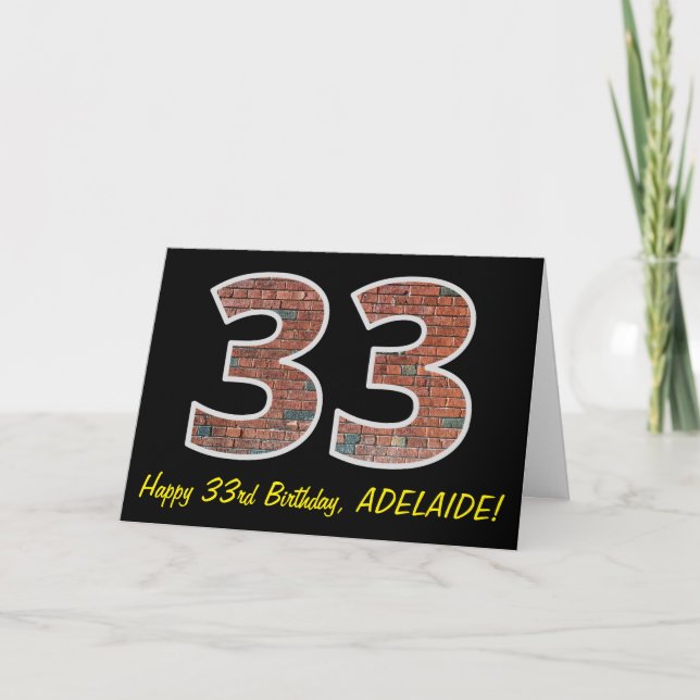 Cartão 33rd Birthday - Brick Wall Pattern "33" w/ Name (Frente)