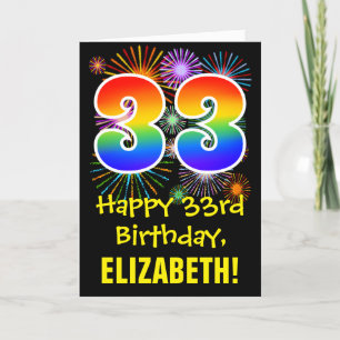 Cartão 33rd Birthday: Fun Fireworks Pattern + Rainbow 33
