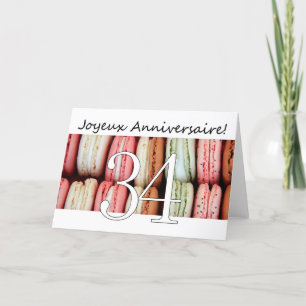 Cartão 34º aniversário francês Macaron-Joyeux Anniversair