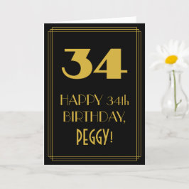 Cartão 34.º aniversário - Art Deco Inspirou "34" & Nome