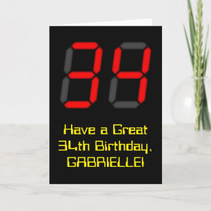 Cartão 34.º aniversário: Estilo de Relógio Digital Vermel