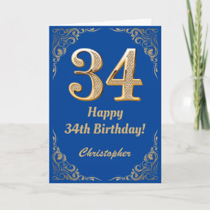 Cartão 34.º aniversário - Quadro Azul e Dourado