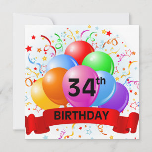Cartão 34o O aniversário Balloons a bandeira