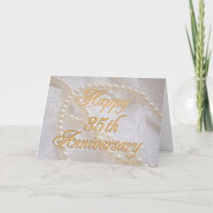 Cartão 35º aniversário de casamento com renda e pérolas