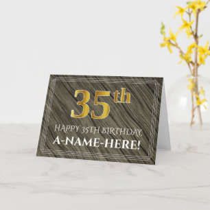 Cartão 35.º aniversário do Elegante: Faux Wood, Faux Do