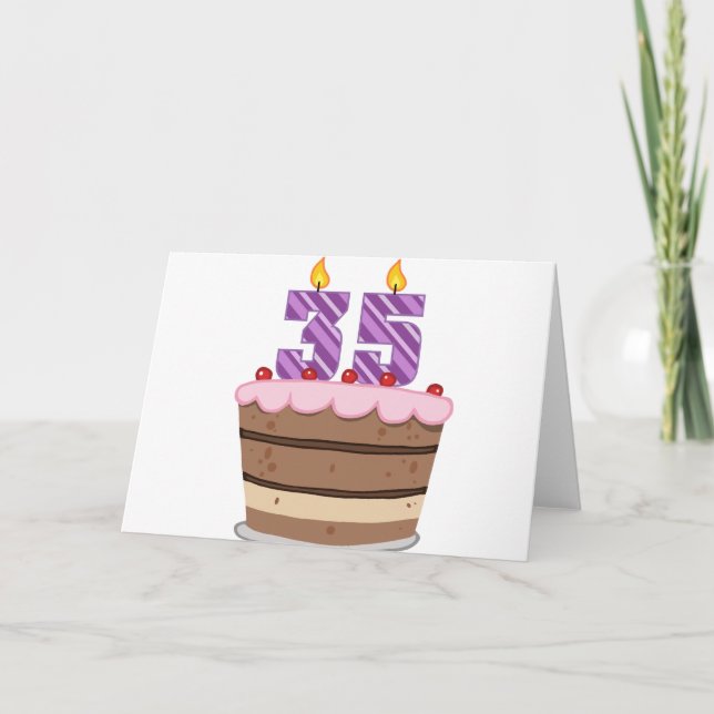 Cartão 35 anos de idade no Bolo de Aniversário (Frente)